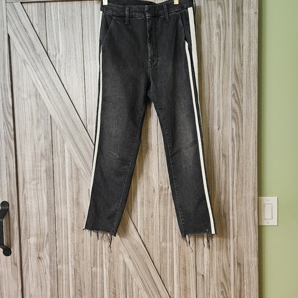 MOTHER Insider Striped Crop Step-Hem Fray Jeans in Guilty Racer - Picture 2 of 13